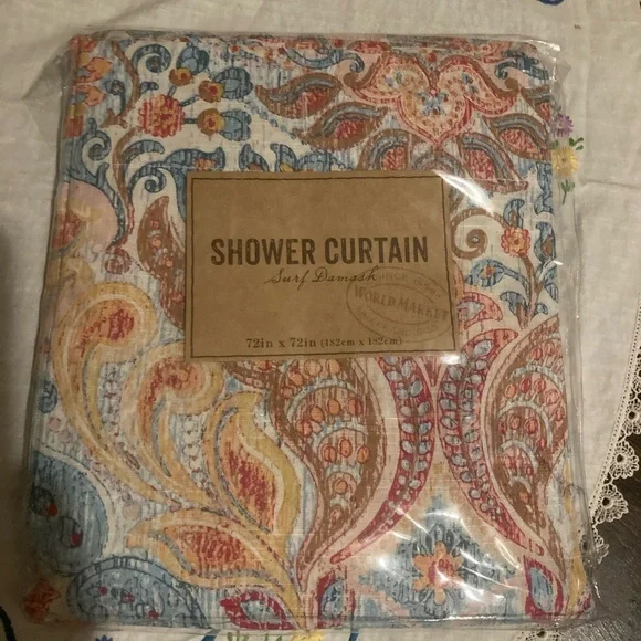 Cost Plus World Market Blue and Red Shower Curtain - Picture 2 of 3